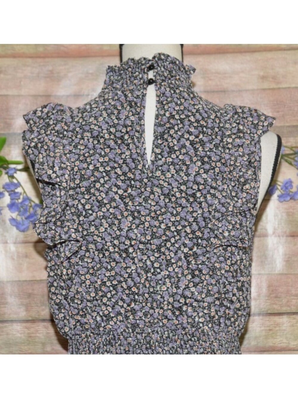 NWT Lulus Size M Evalina Black Micro Dark Floral Mock Neck Midi Dress - Picture 11 of 16